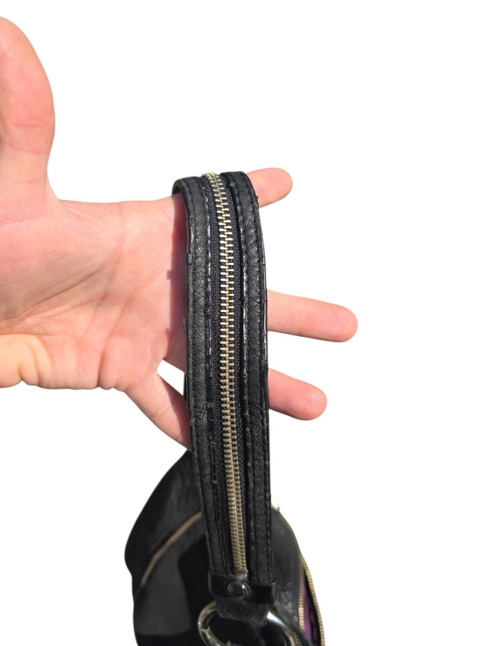 Danier Pebbled Leather Hobo Bag | Black Genuine Leather | Soft Slouchy Handbag - Picture 5 of 8